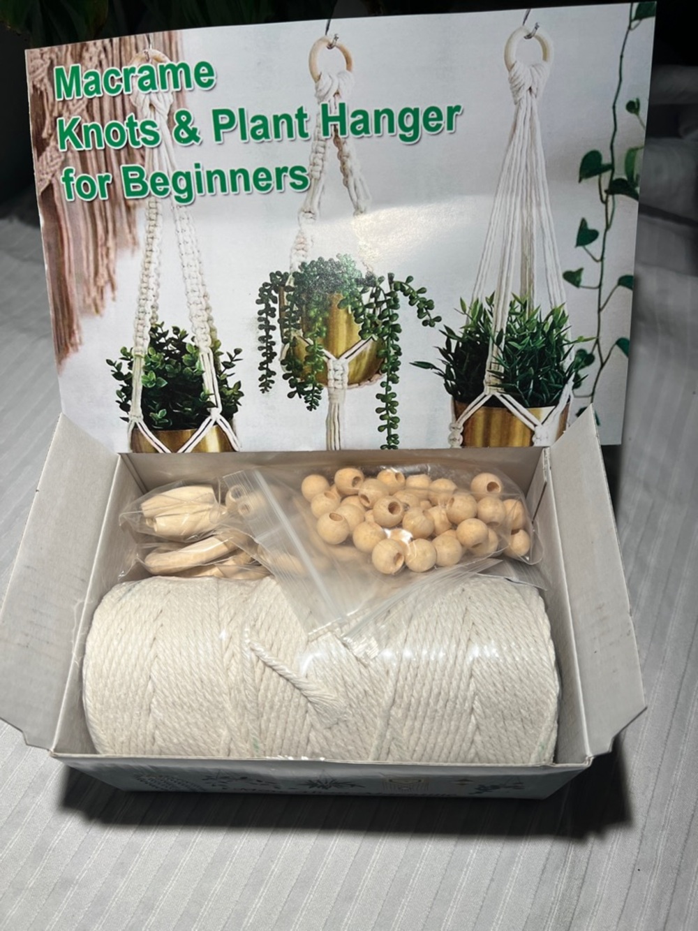 Macrame Knots & Plant Hanger Kit - Natural Cotton Rope & Wood Beads